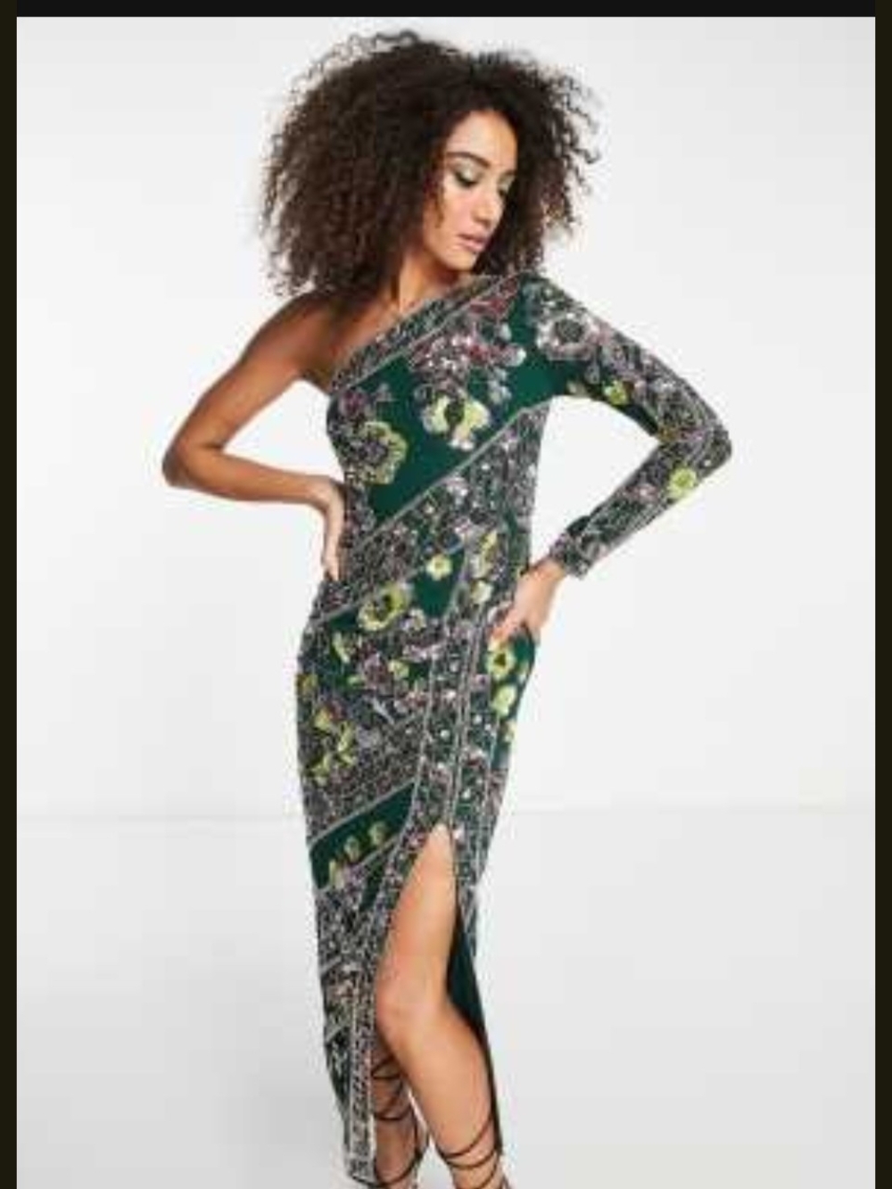 ASOS One-Shoulder Green Print Maxi Dress